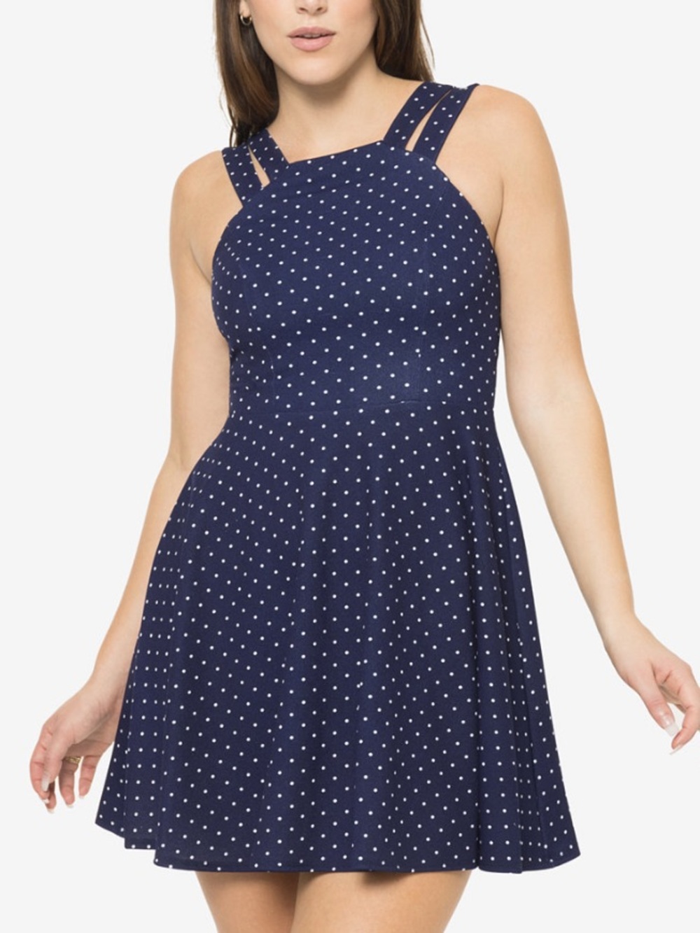 NWT B Darlin Junior’s Navy & White Polka Dot Double-Strap A-Line Mini Dress
